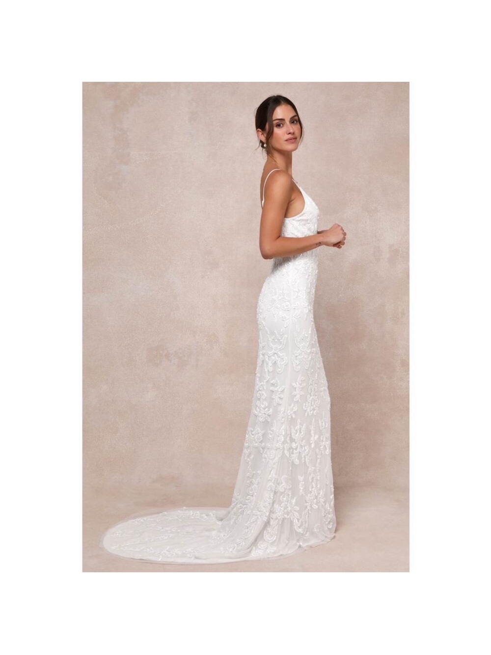 Lulus Everlasting Passion White Sequin Beaded Backless Maxi Dress Sz Small NWOT - Picture 4 of 6